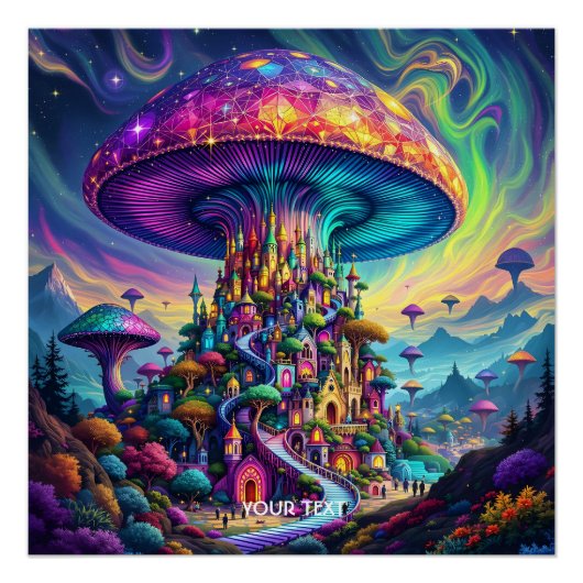 Fantasy Schattigee Mushroom Rainbow Skies Perfect Poster (Voorkant)
