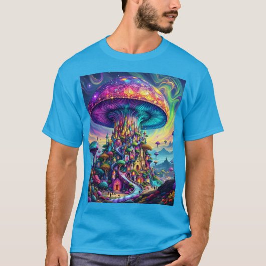 Fantasy Schattigee Mushroom Rainbow Skies T-shirt (Voorkant)