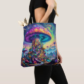 Fantasy Schattigee Mushroom Rainbow Skies Tote Bag (Dichtbij)