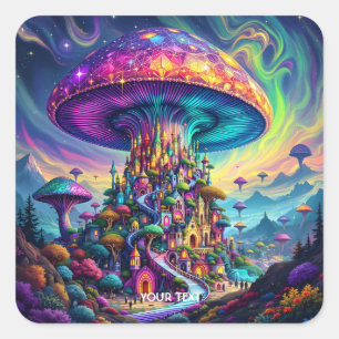 Fantasy Schattigee Mushroom Rainbow Skies Vierkante Sticker