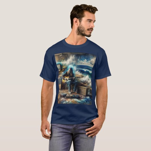 Fantasy Schattigee Muziek Gitaar Ocean T-shirt (Voorkant volledig)