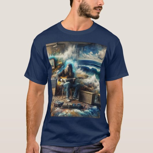 Fantasy Schattigee Muziek Gitaar Ocean T-shirt (Voorkant)
