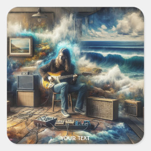 Fantasy Schattigee Muziek Gitaar Ocean Vierkante Sticker