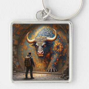 Fantasy Schattigee Mythische Bull Mosaic Sleutelhanger
