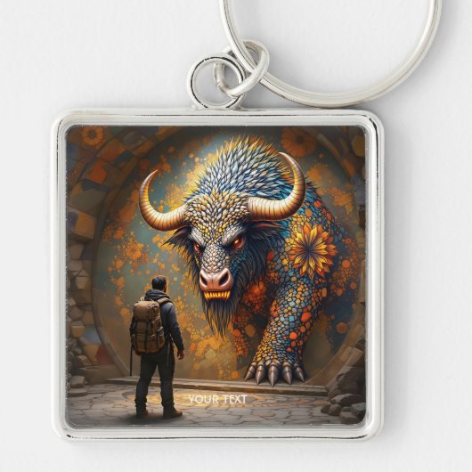 Fantasy Schattigee Mythische Bull Mosaic Sleutelhanger (Voorkant)