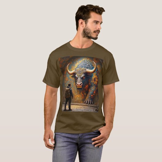 Fantasy Schattigee Mythische Bull Mosaic T-shirt (Voorkant volledig)