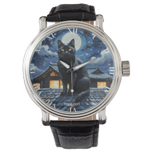 Fantasy Schattigee Nacht Sterren Cat Horloge