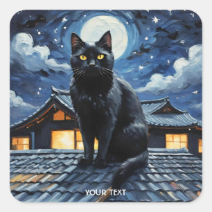 Fantasy Schattigee Nacht Sterren Cat Vierkante Sticker