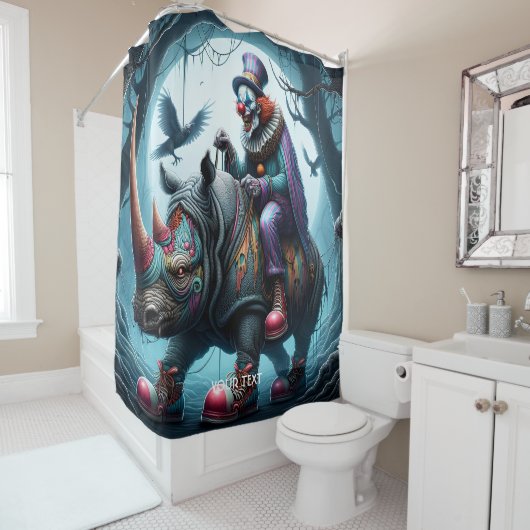 Fantasy Schattigee neushoorn Clown Trees Douchegordijn (In situ)