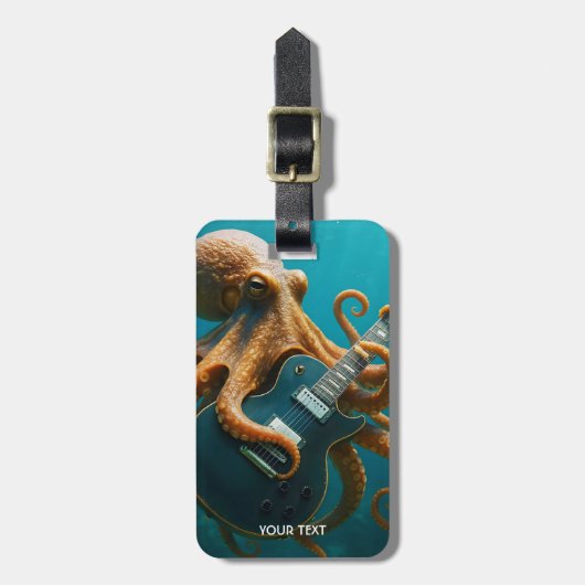 Fantasy Schattigee octopus die gitaar speelt Bagagelabel (Voorkant verticaal)