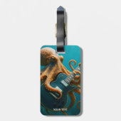 Fantasy Schattigee octopus die gitaar speelt Bagagelabel (Achterkant verticaal)