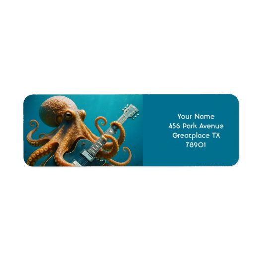 Fantasy Schattigee octopus die gitaar speelt Etiket (Voorkant)