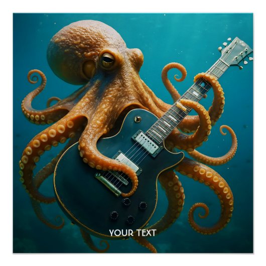 Fantasy Schattigee octopus die gitaar speelt Perfect Poster (Voorkant)