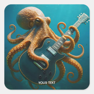 Fantasy Schattigee octopus die gitaar speelt Vierkante Sticker