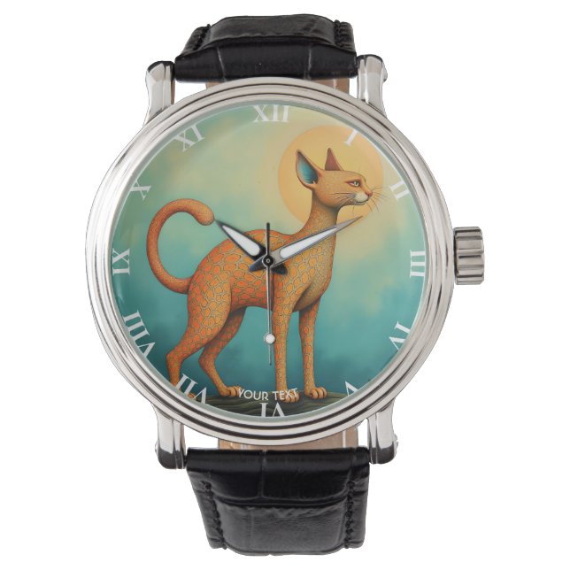 Fantasy Schattigee Oranje Abstracte Kat Horloge (Voorkant)