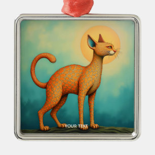 Fantasy Schattigee Oranje Abstracte Kat Metalen Ornament