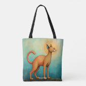 Fantasy Schattigee Oranje Abstracte Kat Tote Bag (Achterkant)