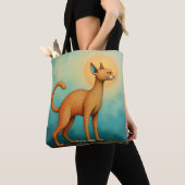Fantasy Schattigee Oranje Abstracte Kat Tote Bag (Dichtbij)