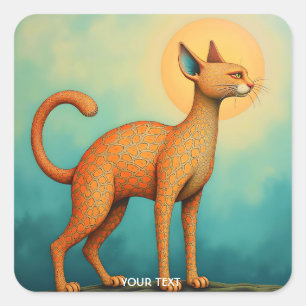 Fantasy Schattigee Oranje Abstracte Kat Vierkante Sticker