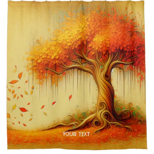 Fantasy Schattigee Oranje Herfst Tree Douchegordijn (Voorkant)