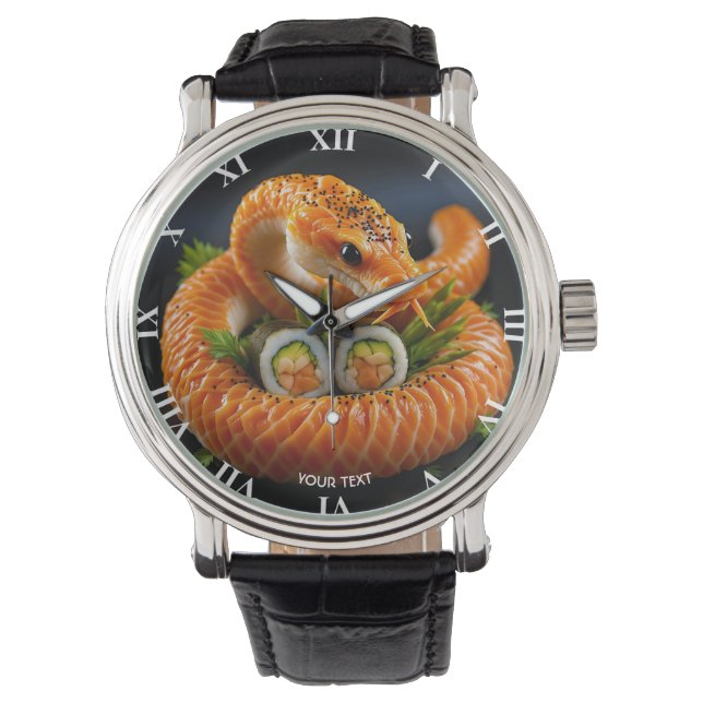 Fantasy Schattigee Oranje Snake Sushi Horloge (Voorkant)