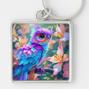 Fantasy Schattigee orchidee exotische vogel Sleutelhanger