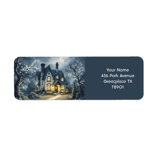 Fantasy Schattigee oude huis nacht Etiket (Voorkant)