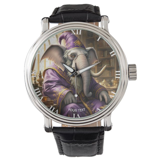 Fantasy Schattigee oude olifant tovenaar Horloge (Voorkant)