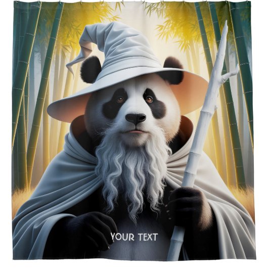 Fantasy Schattigee oude panda tovenaar Douchegordijn (Voorkant)