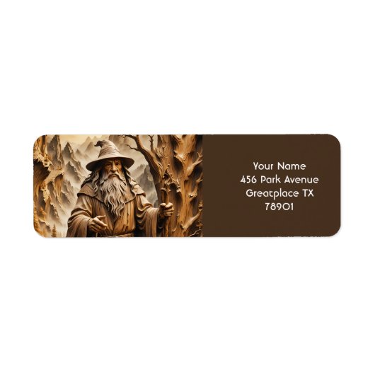 Fantasy Schattigee oude tovenaar hout Etiket (Voorkant)