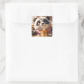 Fantasy Schattigee panda eten pannenkoeken Vierkante Sticker (Tas)