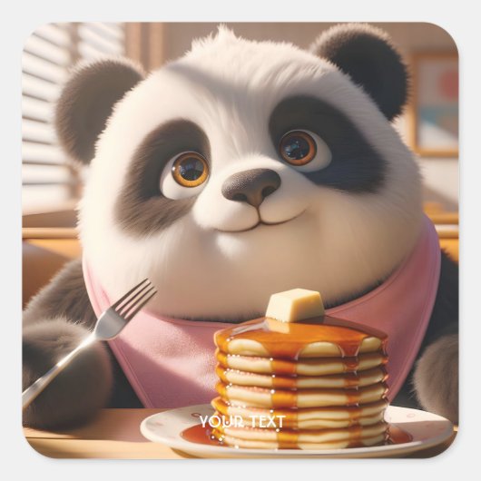 Fantasy Schattigee panda eten pannenkoeken Vierkante Sticker (Voorkant)