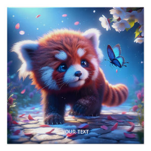 Fantasy Schattigee Panda Rode Vlinder Perfect Poster