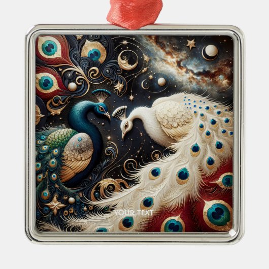 Fantasy Schattigee pauwen halve veren Metalen Ornament (Voorkant)