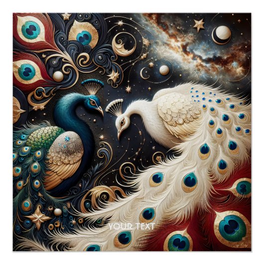 Fantasy Schattigee pauwen halve veren Perfect Poster (Voorkant)