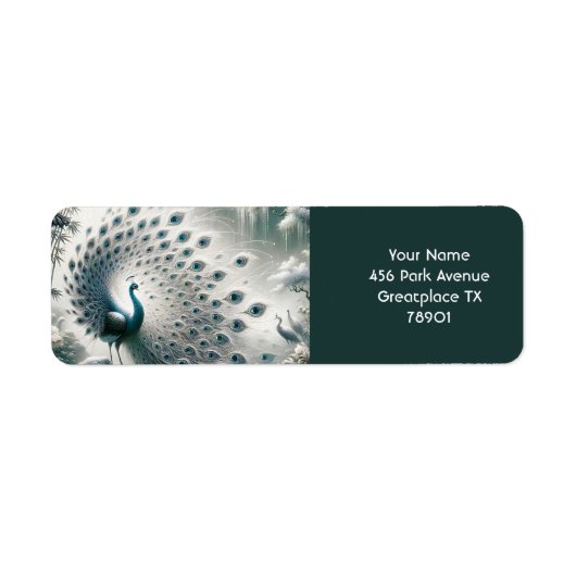 Fantasy Schattigee Peacock Rain Tree Etiket (Voorkant)