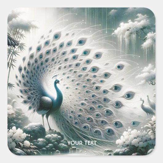 Fantasy Schattigee Peacock Rain Tree Vierkante Sticker (Voorkant)