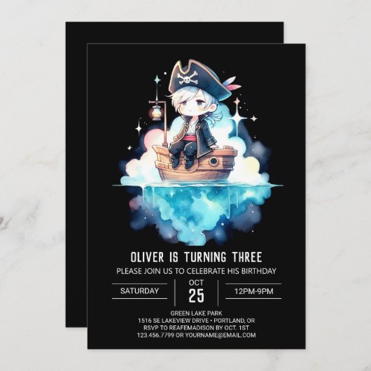 Fantasy Schattigee piratenverjaardag Kaart (Voorkant / Achterkant)