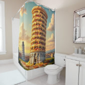 Fantasy Schattigee Pisa Tower Pizza Douchegordijn (In situ)