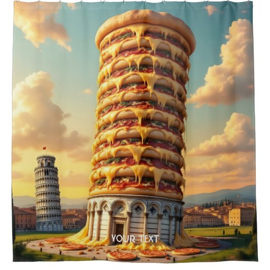 Fantasy Schattigee Pisa Tower Pizza Douchegordijn (Voorkant)
