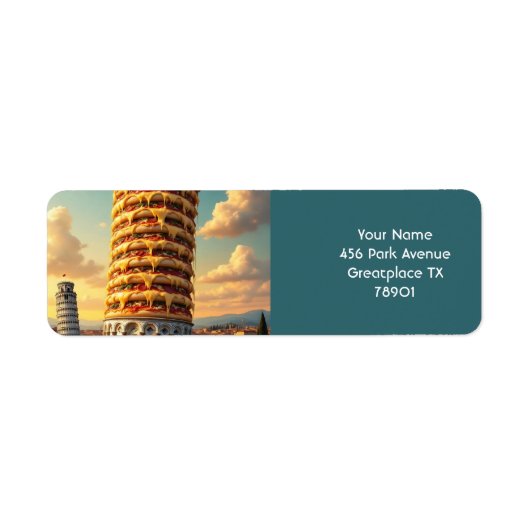 Fantasy Schattigee Pisa Tower Pizza Etiket (Voorkant)