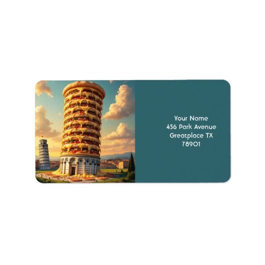 Fantasy Schattigee Pisa Tower Pizza Etiket (Voorkant)