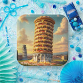 Fantasy Schattigee Pisa Tower Pizza Papieren Bordje (Feest)