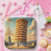 Fantasy Schattigee Pisa Tower Pizza Papieren Bordje (Feest)