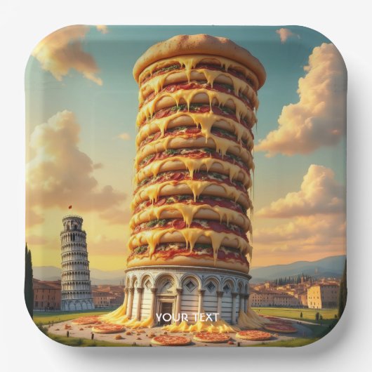 Fantasy Schattigee Pisa Tower Pizza Papieren Bordje (Voorkant)