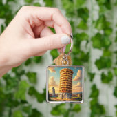 Fantasy Schattigee Pisa Tower Pizza Sleutelhanger (Hand)