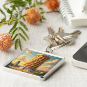 Fantasy Schattigee Pisa Tower Pizza Sleutelhanger (Zijkant)