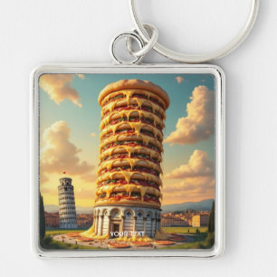 Fantasy Schattigee Pisa Tower Pizza Sleutelhanger