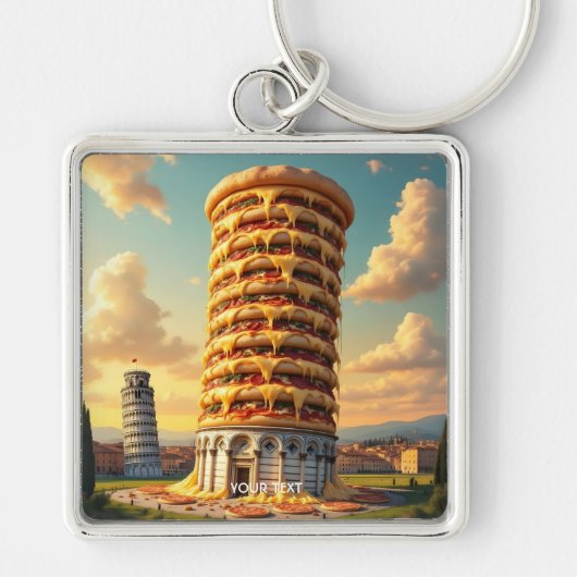 Fantasy Schattigee Pisa Tower Pizza Sleutelhanger (Voorkant)