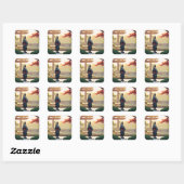Fantasy Schattigee Pixel Art Samurai Vierkante Sticker (Vel)